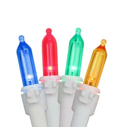 Set of 100 Multi-Color LED Mini Christmas Lights 4″ Spacing – White Wire