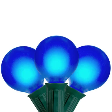 Set of 15 Blue Satin G50 Globe Christmas Lights – Green Wire