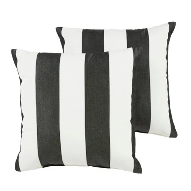 Set of 2 22″ Black and White Stripes Sunbrella Indoor and Outdoor Square Pillow