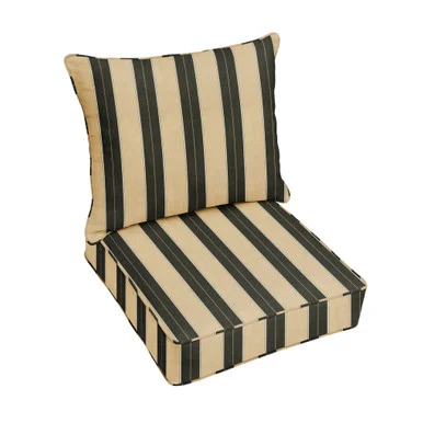 Set of 2 Black and Beige Striped Sunbrella Indoor and Outdoor Deep Seating Pillow and Cushion Chair, 25″