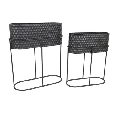 Set of 2 Black Oval Decorative Planters with Stand 28″