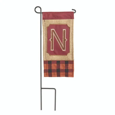 Set of 2 Maroon Red and Brown Fall Monogram N Mini Outdoor Garden Flag 8.5″ x 4″