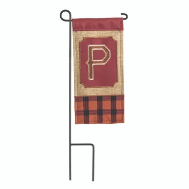 Set of 2 Maroon Red and Brown Fall Monogram P Mini Outdoor Garden Flag 8.5″ x 4″