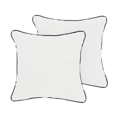 Set of 2 Sunbrella Canvas Natural/Canvas Navy Outdoor Pillow, 18″