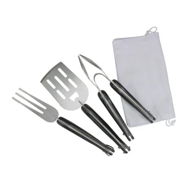 Set of 3 Black and Silver Folding BBQ Tool Set 18″