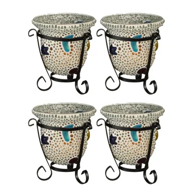 Set of 4 Beaded Star Cup Votive Candle Holders 5″