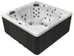 Shoreline Spas 82″ x 82″ x 39″ Bench Spa w/ Circulation Pump & Backlit Jets; Storm Clouds/Black