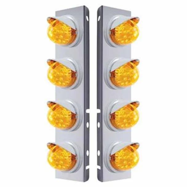 SS Front Air Cleaner Bracket W/ 8X 17 LED Dual Function Reflector Lights & Visors – Amber Led/ Amber Lens – Pair For Peterbilt 378, 379