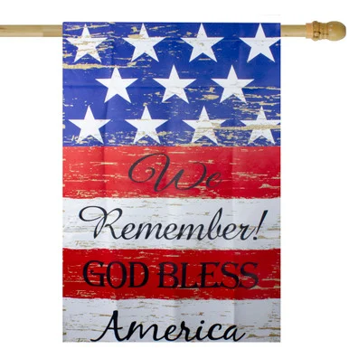 Stars and Stripes “We Remember! God Bless America” Patriotic House Flag – 40″ x 28″
