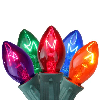 Transparent C7 Twinkle Christmas Lights – Multicolor – 24′ Green Wire -Set of 25