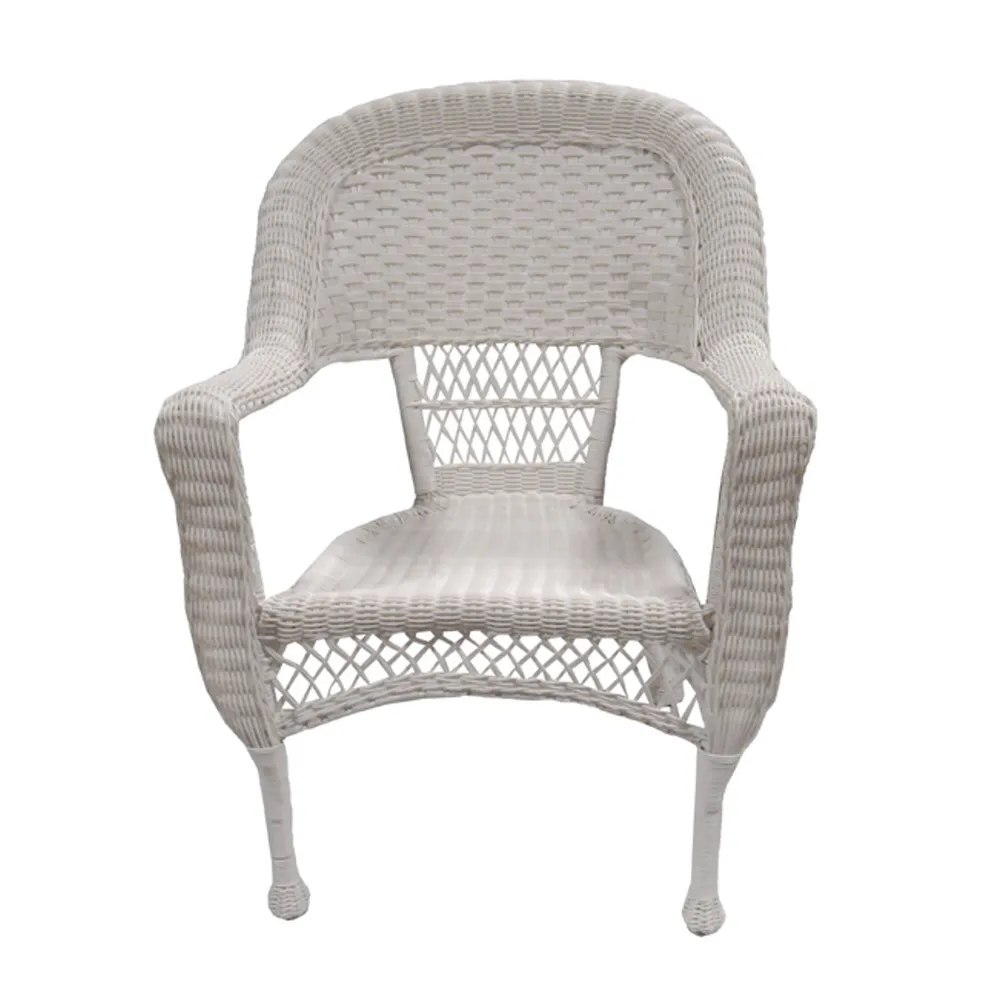 Set of 2 White Wicker Patio Dining Arm Chairs 37.25″