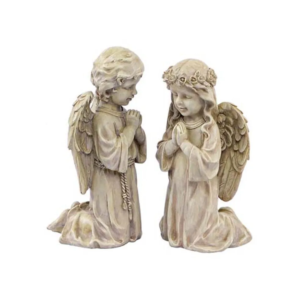 Set of 2 Inspirational Statuary Praying Boy and Girl Angel Garden Figures 10″