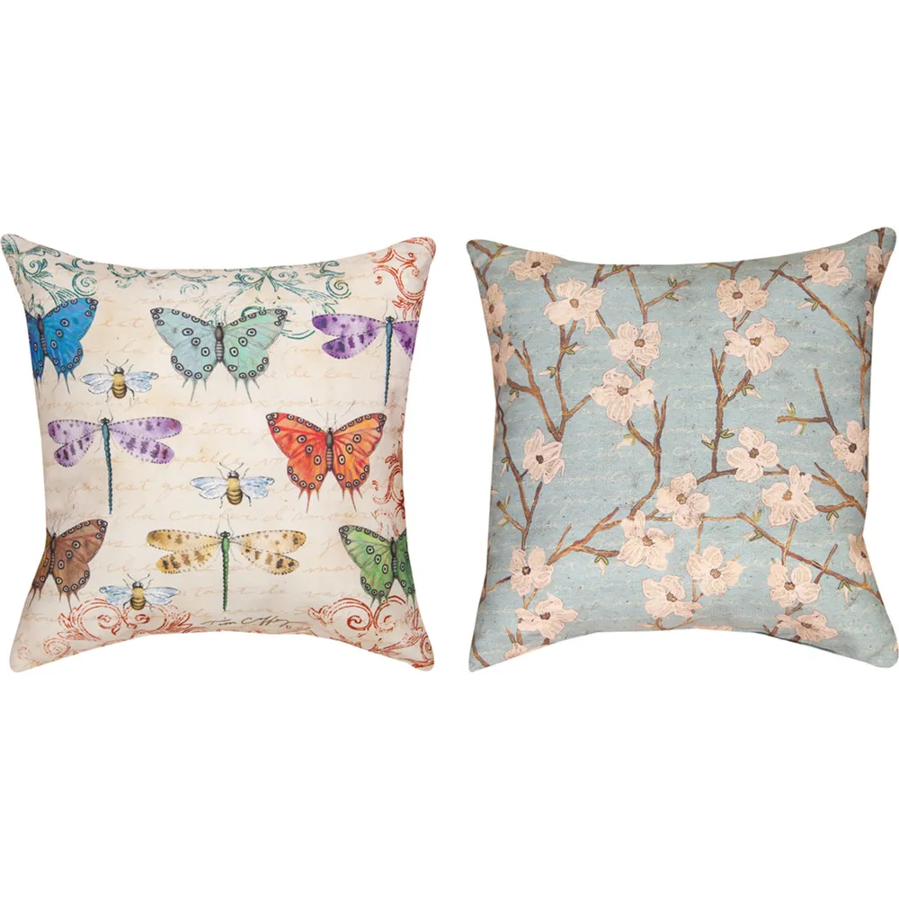 18″ Multi-Colored Blossomwood Butterflies Indoor/Outdoor Reversable Decorative Pillow