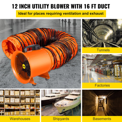 12 Inch(5m) Extractor Fan Blower Portable 5m High Rotation Exhaust