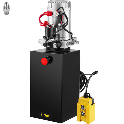 Hydraulic Pump, 10 Quart Hydraulic Power Unit, Single Acting Hydraulic Pump, 12V DC Hydraulic Pump (Steel Reservoir, Single Acting, 3200 PSI) w/SAE#6 Connector for Dump Trailer Car Lifting