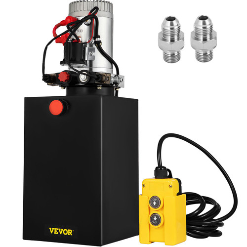 12V/DC Hydraulic Pump 15 Quart/ 3.9 Gallon Double Acting Metal Reservoir Hydraulic Pump Unit Remotely Controlled for Dump Trailer
