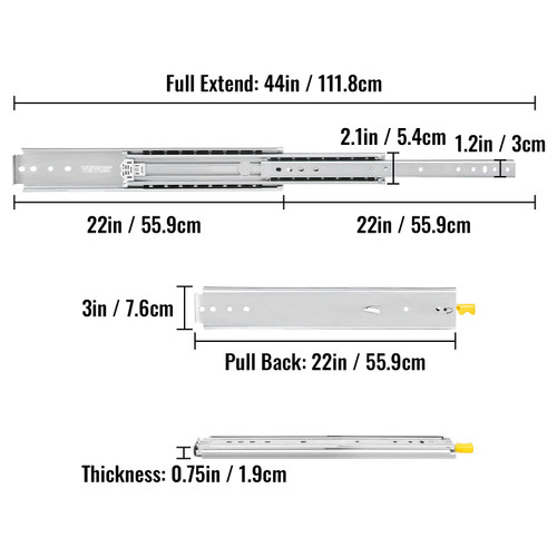 Heavy Duty Drawer Slides 22" Length, Locking Drawer Slides 500lbs Load Capacity Full Extension Drawer Slide 1 Pair Side Mount Ball Bearing Drawer Glides Push to Open Cabinet Industrial Shelf