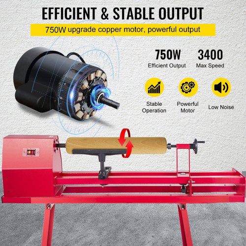 Benchtop Wood Lathe, 14"51" Power Wood Lathe, 750W mini lathe, 4 Speed 1100-3400RPM Woodworking Wood Lathe, Lathe Machine with 3 Chisels for High Speed Sanding and Polishing of Finished Work