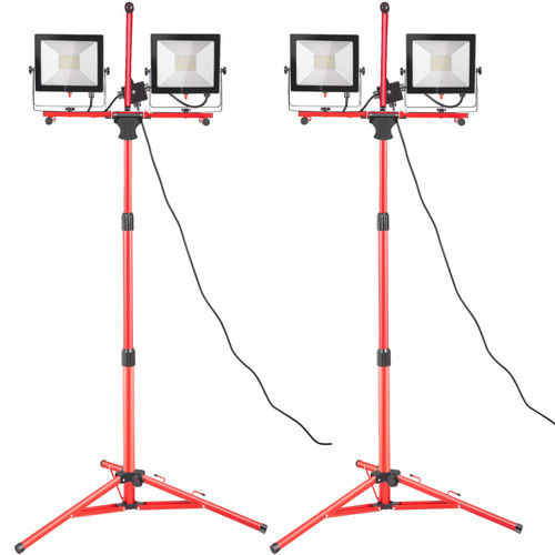 LED Work Light with Stand, 2PCS 10000 Lumen Dual-head LED Work Light with 27.6"-68.1" Adjustable and Foldable Tripod Stand, IP65 Waterproofed LED Tripod Work Light, with 5000 K Color Temperature