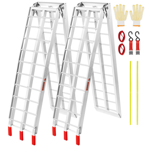 Aluminum Ramps, 1500 lbs Folding Loading Ramps for Pickup Trucks Bed, Trailers Ramp with Load Straps for Dirt Bike, UTV, ATV, Trucks, Lawn Mowers, Snowblower, Cargo Trailer, 89"L x 12"W, 2 Pcs