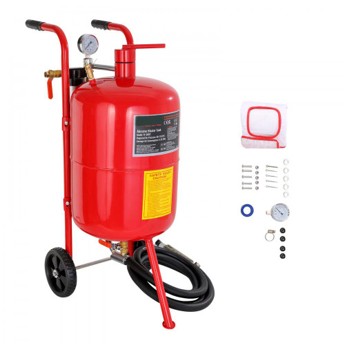 0Gal/40L Sandblaster Equipped w/Nozzle Shut-Off Valve Pressure Gauge Ceramic Nozzle Rubber Wheels Grit Power Sand Blasters Portable Sandblasting Equipment