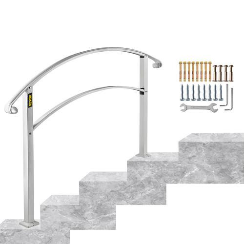 Handrails for Outdoor Steps, Fit 1 or 4 Steps Outdoor Stair Railing, White Wrought Iron Handrail, Flexible Front Porch Hand Rail, Transitional Handrails for Concrete Steps or Wooden Stairs