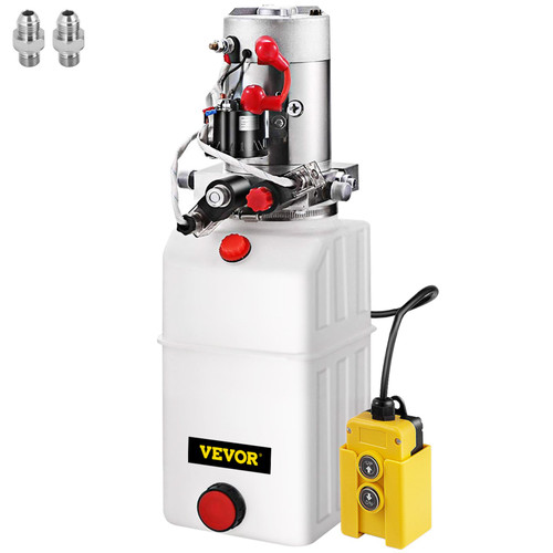 Hydraulic Power Unit 6 Quart Hydraulic Pump Double Acting DC12V Hydraulic Power Pack for Dump Truck Dump Trailer SAE6 Port with Plastic Reservoir