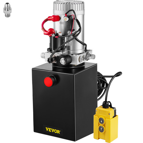 Hydraulic Power Unit 6 Quart Hydraulic Pump Single Acting 3200 PSI Max Power Unit for Dump Trailer Car Lifting 12V DC (Steel, 6 Quart/Single Acting)