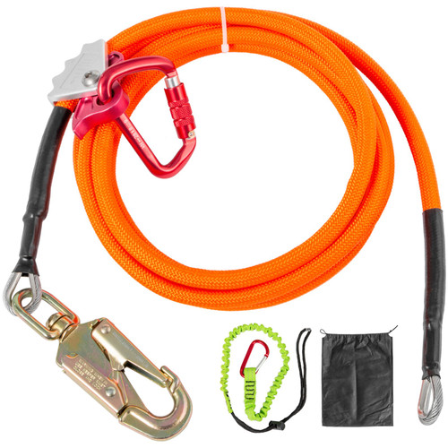 Flip Line 5/8 Inch, Wire Core Flipline 8 ft, Wire Core Flip Line Kit with Triple Lock Carabiner Adjuster, Steel Swivel Snap, Climbing Flipline for Fall Protection, Arborist, Tree Climbers