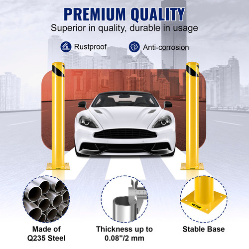 Safety Bollard 36-4.5 Safety Barrier Bollard 4-1/2" OD 36" Height Yellow Powder Coat Pipe Steel Safety Barrier with 4 Free Anchor Bolts for Traffic-Sensitive Area
