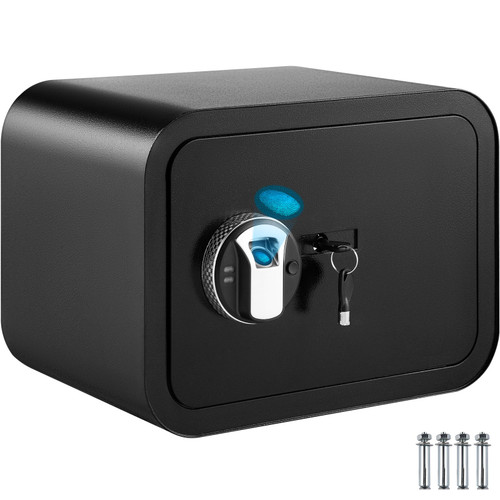Safe Box, 1 Cubic Foot Money Safe with Fingerprint Lock and Key Lock, Alloy Steel Home Safes with 2 Keys, Wall-Mounted Security Safe for Cash, Watch, Jewelry, Passports, Documents (Black)