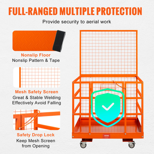Forklift Safety Cage Work Platform 43X45in 1400lbs w/ Wheels for Aerial