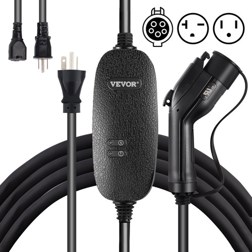 Level 1+2 EV Charger, 15 Amp 110-240V, Portable Electric Vehicle Charger with 25 ft Charging Cable NEMA 6-20 Plug NEMA 5-15 Adapter, Plug-in Home EV Charging Station for SAE J1772 Electric Cars