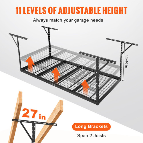 Overhead Adjustable Garage Storage Rack 48x96in Ceiling Rack 600lbs Black