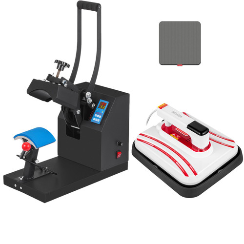 Heat Press Kit, 5.5"x3.5" Heat Press for Hat Cap & 12"x10" Portable Mini Heat Press for T-Shirts, Cellphone Shells, Canvas Bags Red