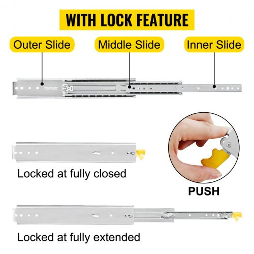 Heavy Duty Drawer Slides 26" Length, Locking Drawer Slides 500lbs Load Capacity Long Full Extension Drawer Slide 1 Pair Side Mount Ball Bearing Drawer Glides Push to Open Drawer Runners Rail