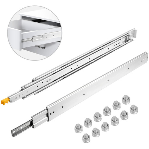 Heavy Duty Drawer Slides 28" Length, Locking Drawer Slides 500lbs Load Capacity Long Full Extension Drawer Slide 1 Pair Side Mount Ball Bearing Drawer Glides Push to Open Drawer Runners Rail