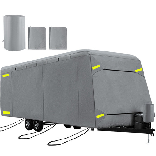 RV Cover, 22'-24' Travel Trailer RV Cover, Windproof RV & Trailer Cover, Extra-Thick 4 Layers Durable Camper Cover, Waterproof Ripstop Anti-UV for RV Motorhome with Adhesive Patch & Storage Bag