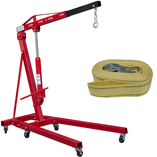 Folding Engine Crane, 2200lbs Lifting Capacity Shop Crane, 1-Ton Hydraulic Engine Hoist, Cherry Picker With Telescopic Boom And Legs, Heavy Duty Steel Folding Shop Crane, Manual Engine Crane