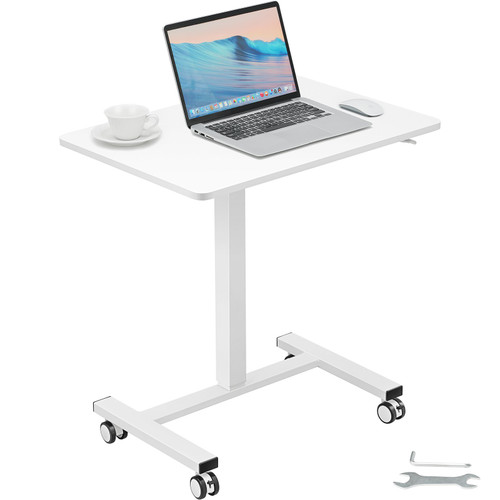 Mobile Standing Desk, 28"-44" Gas-Spring Height Adjustable Sit-Stand Desk, 4 360° Swivel Wheels (2 Lockable) Portable Rolling Laptop Table Computer Cart for Home Office School, 40LBS Loading