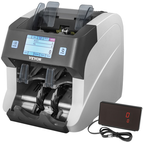 Money Counter Machine, 2-Pocket Mixed Denomination Bill Counter with UV, MG, MT, IR, DB and 2 CIS Counterfeit Detections, Cash Counting Machine w/Reject Pocket & External Display for Bank