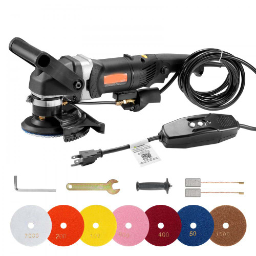 Wet Stone Polisher 4-Inch 800W Electric Concrete Polisher 6 Speed 7 Pads Lower Water injection 800W