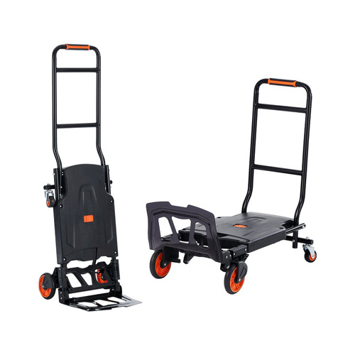 Aluminum Hand Truck, 2 in 1, 300 lbs Load Capacity, Heavy Duty Industrial Convertible Folding Hand Truck and Dolly, Utility Cart Converts from Hand Truck to Platform Cart with Rubber Wheels