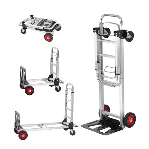 Aluminum Folding Hand Truck, 2 in 1 Design 400 lbs Capacity, Heavy Duty Industrial Collapsible cart, Dolly Cart with Rubber Wheels for Transport and Moving in Warehouse, Supermarket, Garden