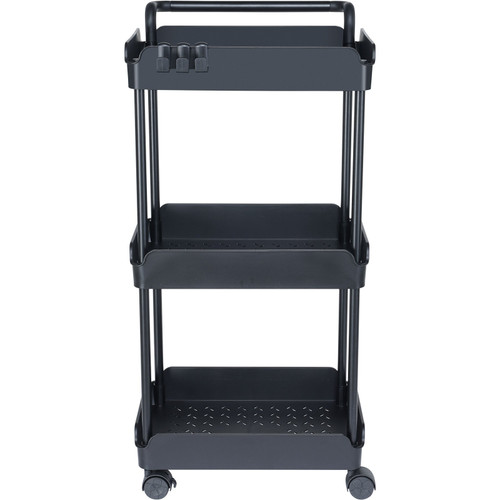 3-Tier Rolling Utility Cart, Kitchen Cart with Lockable Wheels, Multi-Functional Storage Trolley with Handle for Office, Living Room, Kitchen, Movable Storage Basket Organizer Shelves, Black