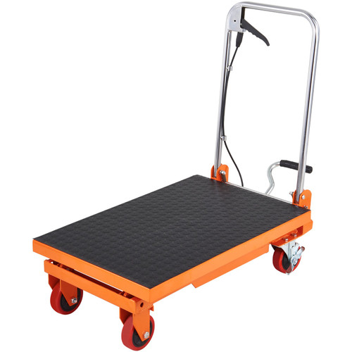 Hydraulic Lift Table Cart, 330lbs Capacity 28.5" Lifting Height, Manual Single Scissor Lift Table with 4 Wheels and Non-slip Pad, Hydraulic Scissor Cart for Material Handling and Transportation