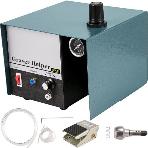 Jewelry Pneumatic Engraving Machine 1400 RPM Adjustable Speed Pneumatic Hand Engraving Machines 60Hz 80W Pneumatic Graver Handpiece with Single-Head for Jewelry, Crafts and Wrought Iron