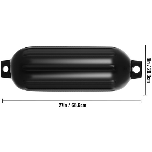 Ribbed Twin Eyes Boat Fender Black Boat Fender Bumper Pack of 4 and Pump to Inflate (Black, 8 x 27 inches)