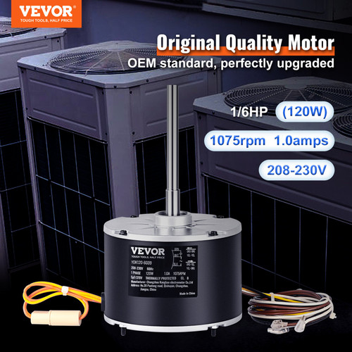 Condenser Fan Motor OGD1016, 1/6 HP 208-230V Condenser Fan Motor 1075RPM, OEM Standard Upgraded Replacement Condenser Motor Reversible Rotating, Explosion-proof CBB65 5"F/370V Capacitor
