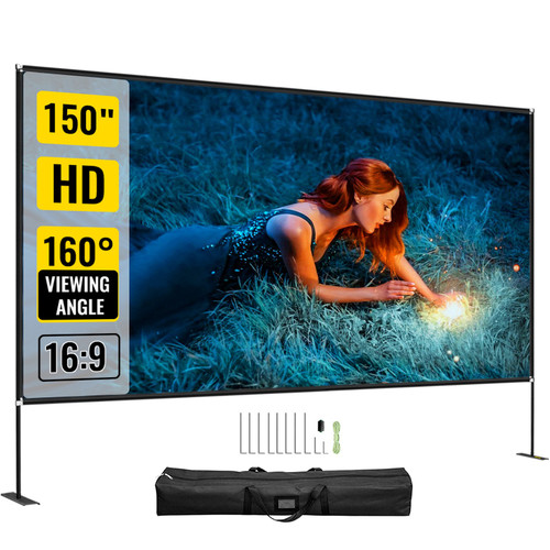 Projector Screen with Stand 150inch Portable Movie Screen 16:9 4K HD Wide Angle Outdoor Projector Screen Stand Easy Assembly with Storage Bag for Home Theater Office Outdoor Use